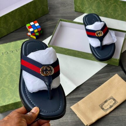 Gucci Men's Luxury Web Stripe Slippers with Interlocking G Logo