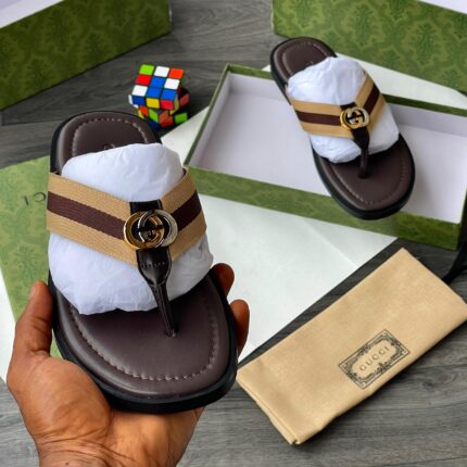 Gucci Men's Luxury Web Stripe Slippers with Interlocking G Logo