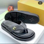 Handmade Black Leather Sandals with Silver 'H' Buckle