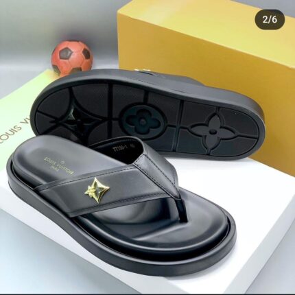 Handmade Black Leather Sandals with Silver 'H' Buckle