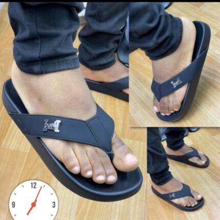 Handmade Black Leather Sandals with Silver 'H' Buckle