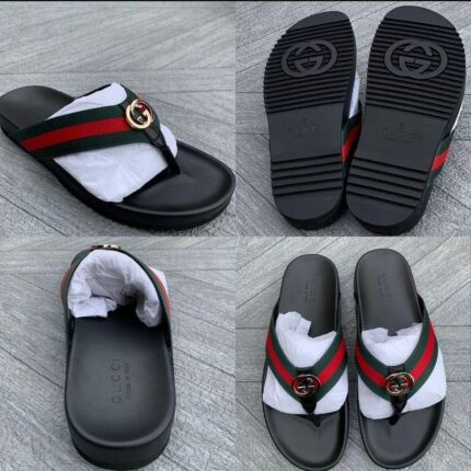 Gucci Men's Luxury Web Stripe Slippers with Interlocking G Logo