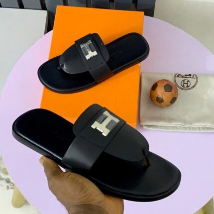 Hermès Men's Luxury H-Logo Slip-On Palm Slippers