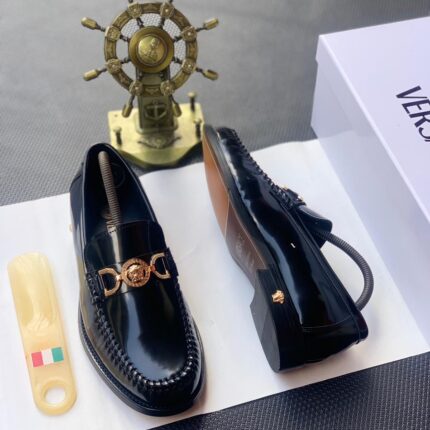 ’95 Black Patent Leather Loafers with Gold Hardware