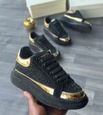 Alexander McQueen Well Banded Sneakers with Rhinestones & Gold Accents