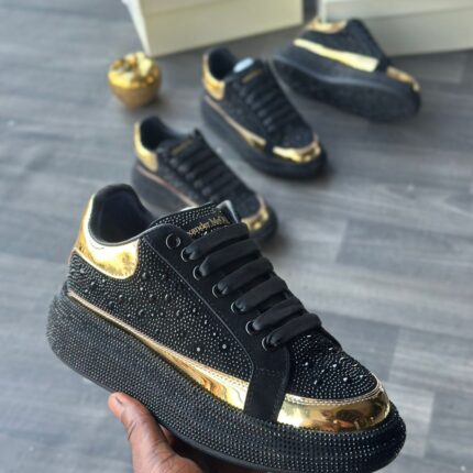 Alexander McQueen Well Banded Sneakers with Rhinestones & Gold Accents