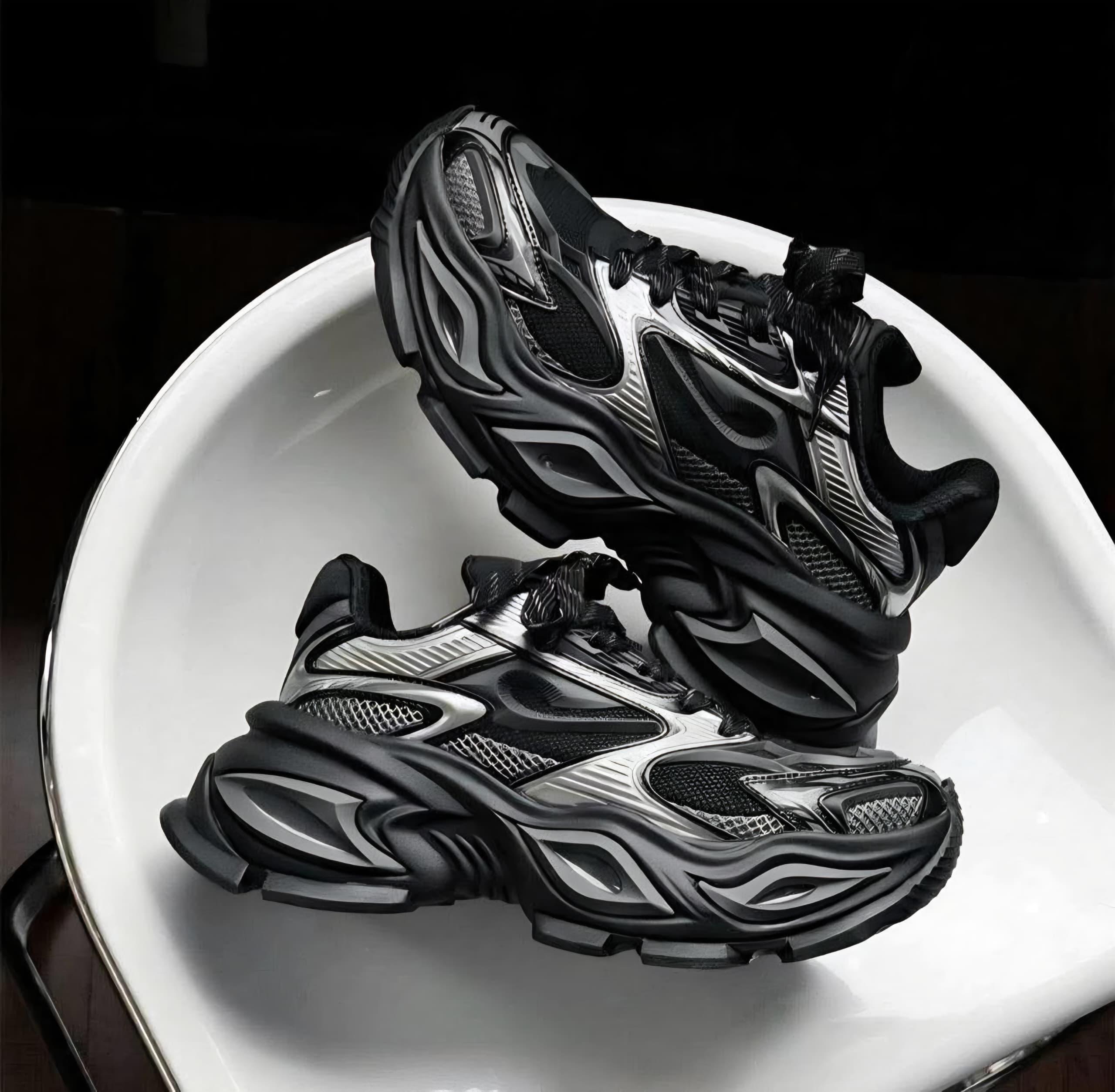 Balenciaga Omeat Glamour Black & Silver Sneakers Balenciaga Omeat Glamour Black & Silver Sneakers