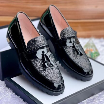 Banagat Black Glitter Tassel Loafers