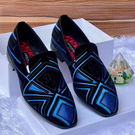 Black & Blue Velvet Smoking Loafers