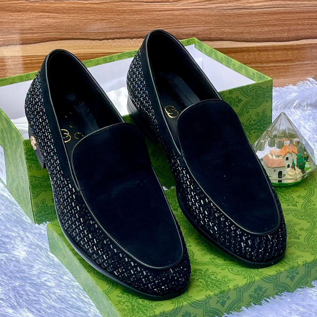 Black Crystal Suede Loafers Black Crystal Suede Loafers