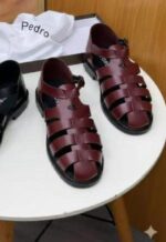 Black Leather Caged Sandals with Buckle Closure - Image 3