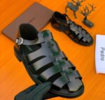 Black Leather Caged Sandals with Buckle Closure