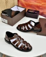 Black Leather Caged Sandals with Buckle Closure - Image 4