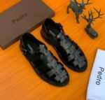 Black Leather Caged Sandals with Buckle Closure 3