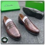 Black Leather Penny Loafers with Brogue Detail 1