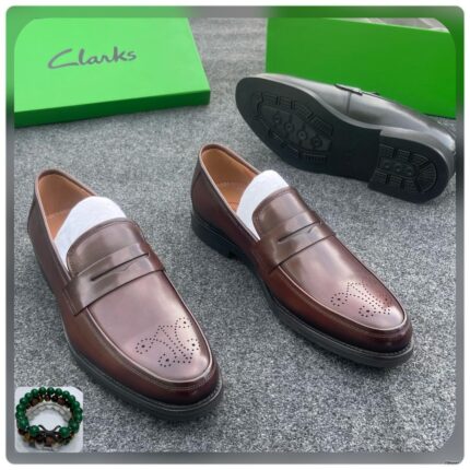Black Leather Penny Loafers with Brogue Detail 1