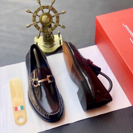 Black Patent Leather Loafers with Gold Horsebit