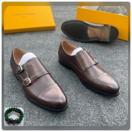 Brown Leather Double Monk Strap Shoes