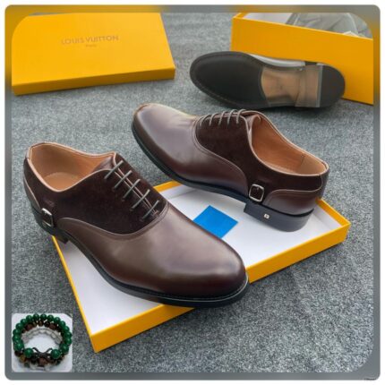 Brown Leather & Suede Dress Shoes with Buckle Strap