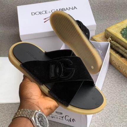 Brown Suede Cross-Strap Slides 1