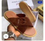 Brown Suede Cross-Strap Slides