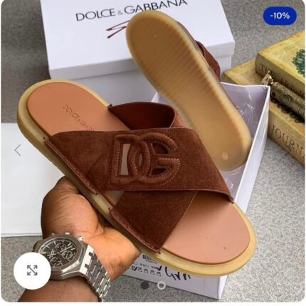 Brown Suede Cross-Strap Slides