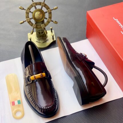 Burgundy Patent Leather Loafers with Bamboo-Style Hardware
