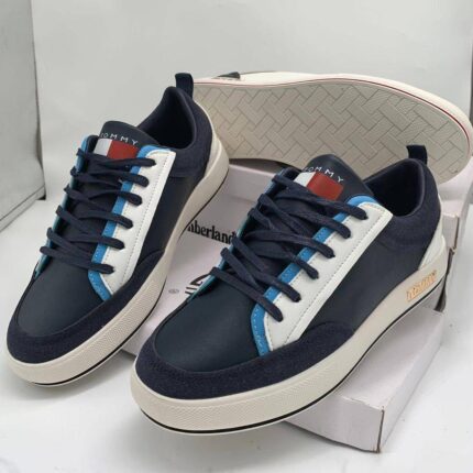 Court Trainers in Navy Leather & Suede