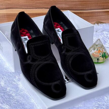 Mores Black Velvet Designer Loafers