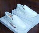 Navy Blue Leather Slip-On Sneakers