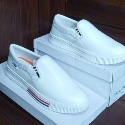 Navy Blue Leather Slip-On Sneakers