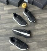 Navy Blue Running Sneakers with Leather Trims 1