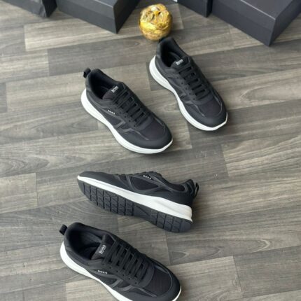 Navy Blue Running Sneakers with Leather Trims 1
