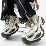 Olive Green & White Chunky Sneakers