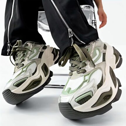 Olive Green & White Chunky Sneakers