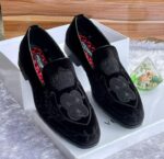 Purple Velvet Loafers with Crown Crest Embroidery 1