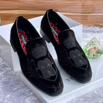 Purple Velvet Loafers with Crown Crest Embroidery 1