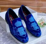Purple Velvet Loafers with Crown Crest Embroidery 3