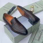 Richwanaz Black Leather Perforated Loafers