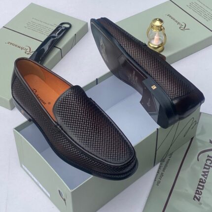 Richwanaz Dark Brown Woven Leather Loafers