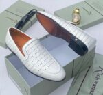 Richwanaz White Perforated Leather Loafers