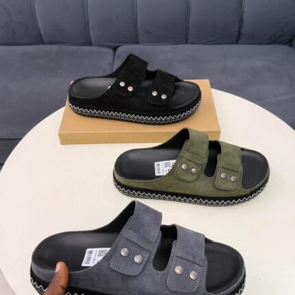 UGG Suede Double-Strap Platform Slides – Available in Black, Olive Green, & Slate Grey
