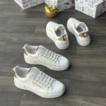 White Leather Sneakers with Gold & Pearl Details