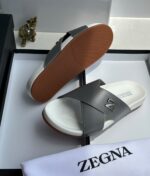 Black Leather Cross-Strap Sandals with Silver Z Logo