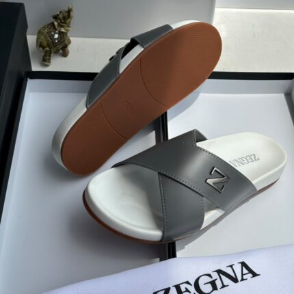 Black Leather Cross-Strap Sandals with Silver Z Logo