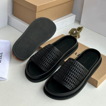Black Woven Slides