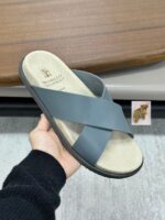 Brunello Cucinelli Brown Leather Cross-Strap Sandals