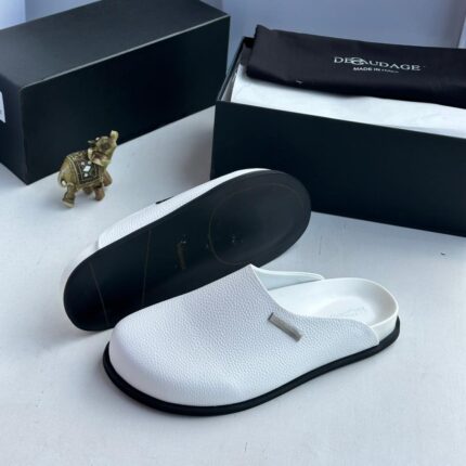 Degaudagé Men’s White Pebbled Leather Mules