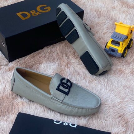 Grey Leather Driver Loafers