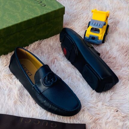 Interlocking G Blue Leather Driver Loafers